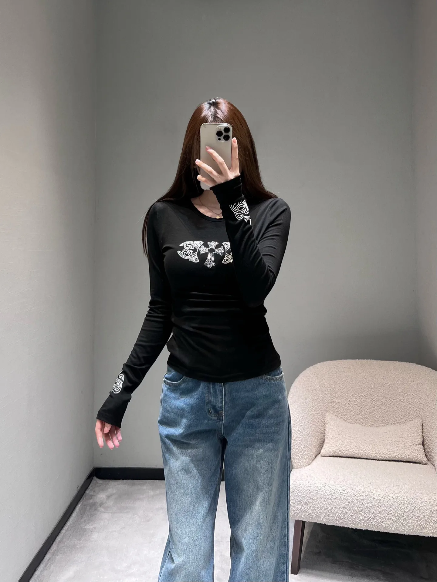Лонгсливы Женские Chrome Hearts 1512656
