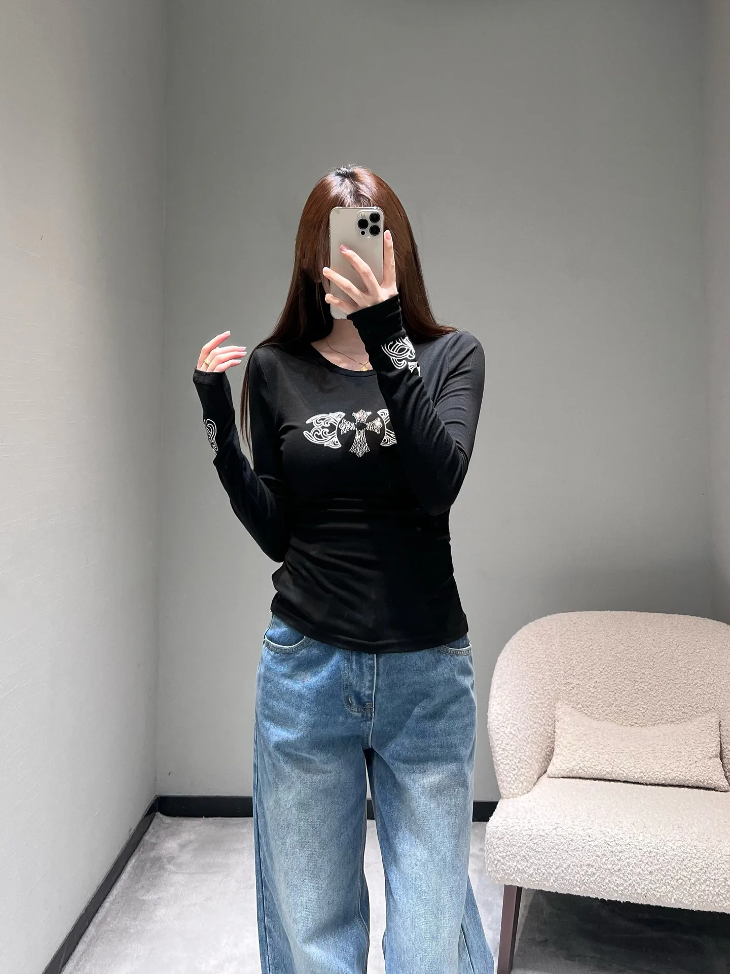 Лонгсливы Женские Chrome Hearts 1512656