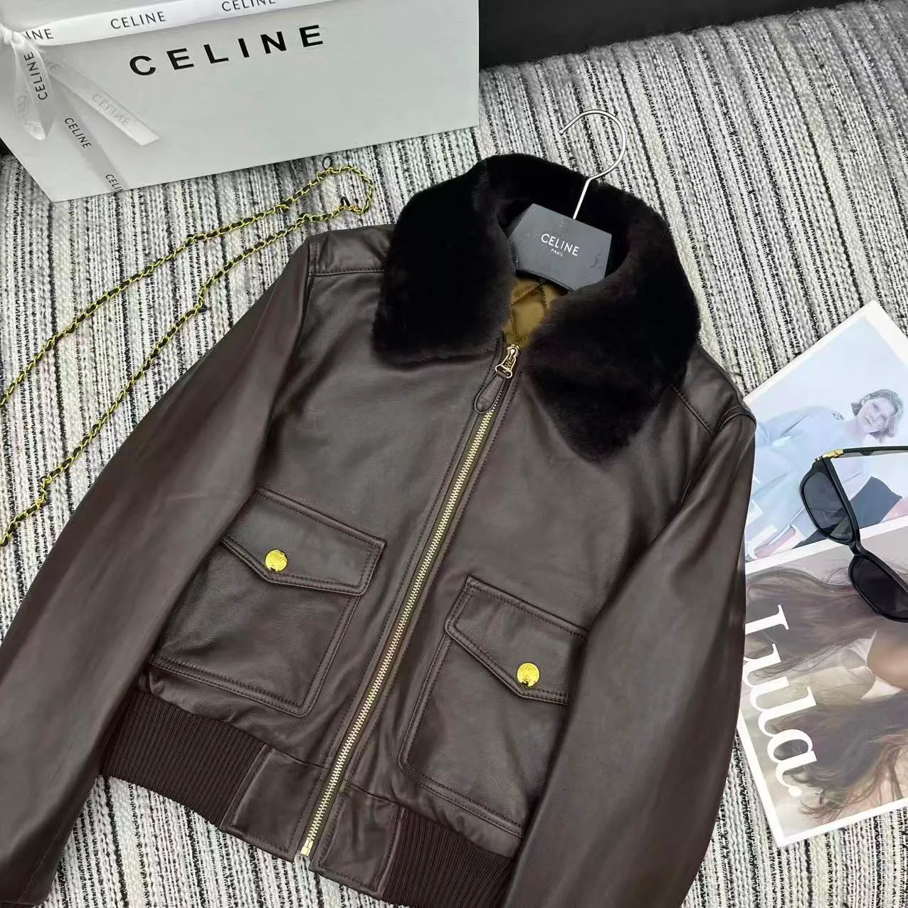 Кожаные Куртки И Дублёнки Женские Celine 578865