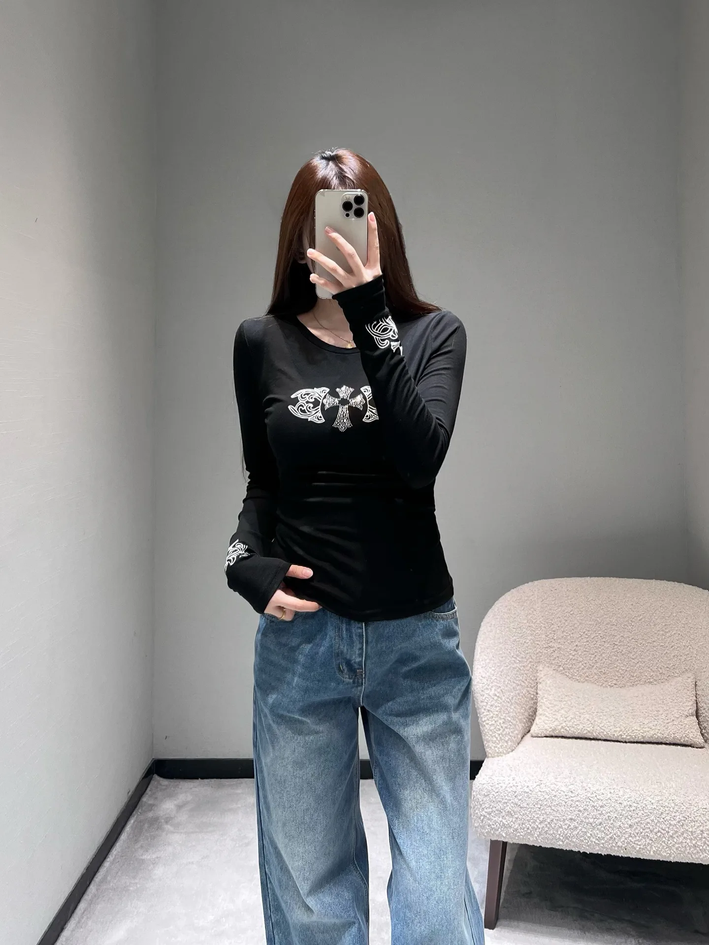 Лонгсливы Женские Chrome Hearts 1512656